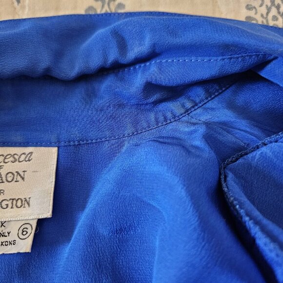 Francesca of Damon Starington Silk Blouse — Royal Blue, Pleated Front, Sz 6 - Picture 16 of 16